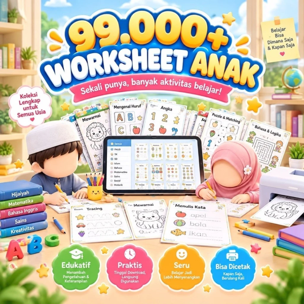 99.000+ Mega Pack Worksheet Anak (PDF Printable) - Modul Edukatif PAUD, TK & SD!